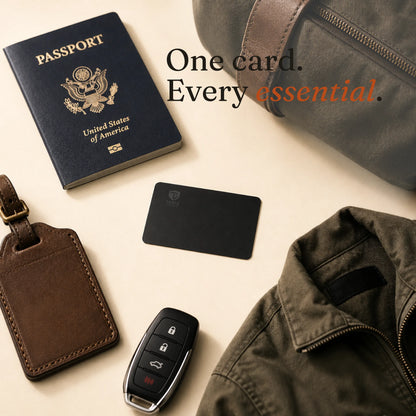 Smartphone displaying location sharing next to travel essentials, showing how Trace Vault helps keep important belongings connected while traveling.